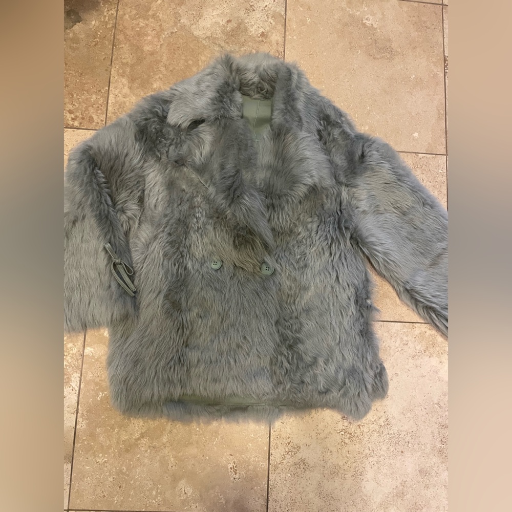 PELLICCE FUR shearling lamb skin Grayish Mint stunning !!! $980 - Picture 3 of 7